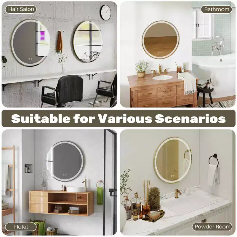 Specchio da bagno LED intelligente da 24 pollici antiappannamento, con doppia illuminazione circolare, 3 temperature di colore, dimmerabile con memoria