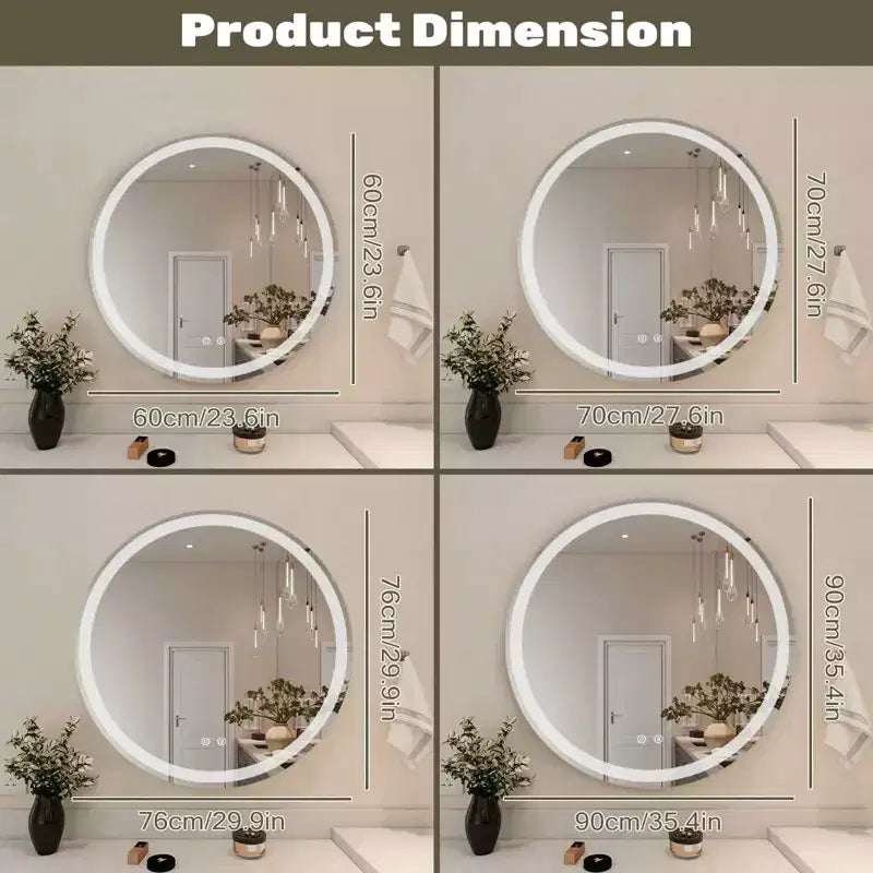 Specchio da bagno LED intelligente da 24 pollici antiappannamento, con doppia illuminazione circolare, 3 temperature di colore, dimmerabile con memoria