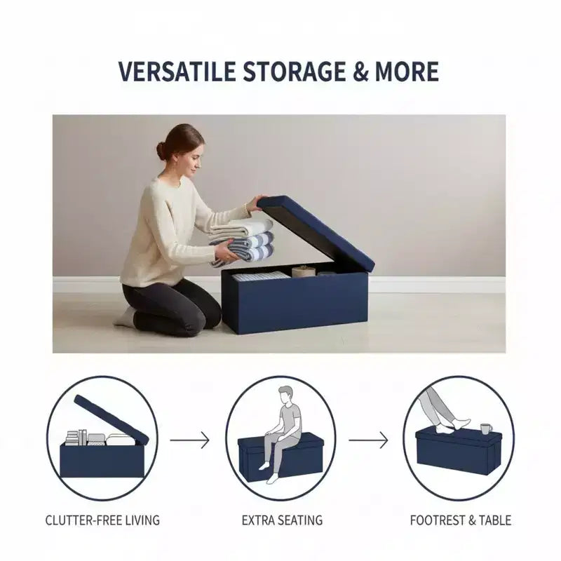 Panca Contenitore Ottomana Pieghevole da 110 cm, Poggiapiedi Imbottito, Panca Lunga per Scarpe, Carico 300 kg per Soggiorno, Ingresso, Camera da Letto, 110x38x38 cm