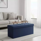 Panca Contenitore Ottomana Pieghevole da 110 cm, Poggiapiedi Imbottito, Panca Lunga per Scarpe, Carico 300 kg per Soggiorno, Ingresso, Camera da Letto, 110x38x38 cm