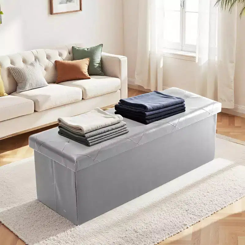 Panca Contenitore Ottomana Pieghevole da 110 cm, Poggiapiedi Imbottito, Panca Lunga per Scarpe, Carico 300 kg per Soggiorno, Ingresso, Camera da Letto, 110x38x38 cm
