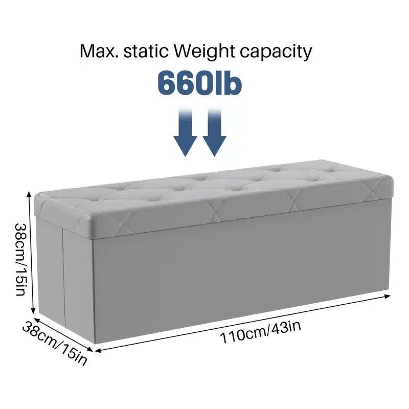Panca Contenitore Ottomana Pieghevole da 110 cm, Poggiapiedi Imbottito, Panca Lunga per Scarpe, Carico 300 kg per Soggiorno, Ingresso, Camera da Letto, 110x38x38 cm