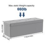 Panca Contenitore Ottomana Pieghevole da 110 cm, Poggiapiedi Imbottito, Panca Lunga per Scarpe, Carico 300 kg per Soggiorno, Ingresso, Camera da Letto, 110x38x38 cm