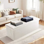Panca Contenitore Ottomana Pieghevole da 110 cm, Poggiapiedi Imbottito, Panca Lunga per Scarpe, Carico 300 kg per Soggiorno, Ingresso, Camera da Letto, 110x38x38 cm