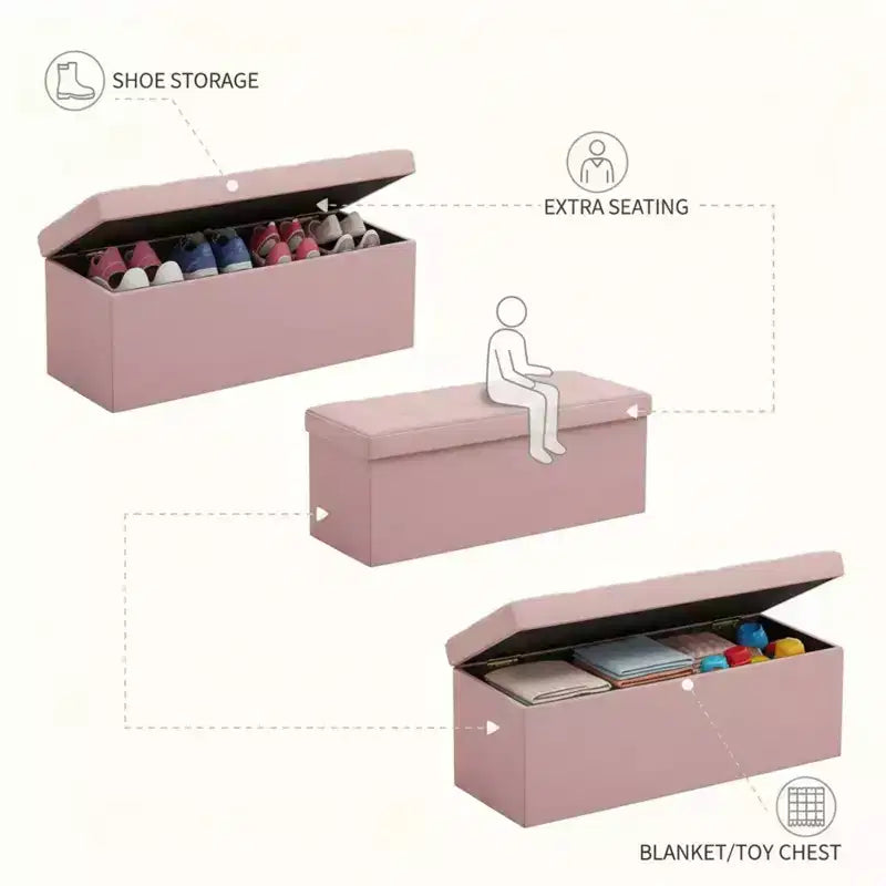 Panca Contenitore Ottomana Pieghevole da 110 cm, Poggiapiedi Imbottito, Panca Lunga per Scarpe, Carico 300 kg per Soggiorno, Ingresso, Camera da Letto, 110x38x38 cm