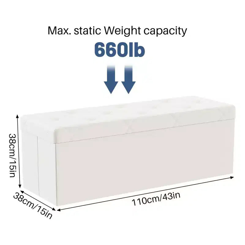 Panca Contenitore Ottomana Pieghevole da 110 cm, Poggiapiedi Imbottito, Panca Lunga per Scarpe, Carico 300 kg per Soggiorno, Ingresso, Camera da Letto, 110x38x38 cm