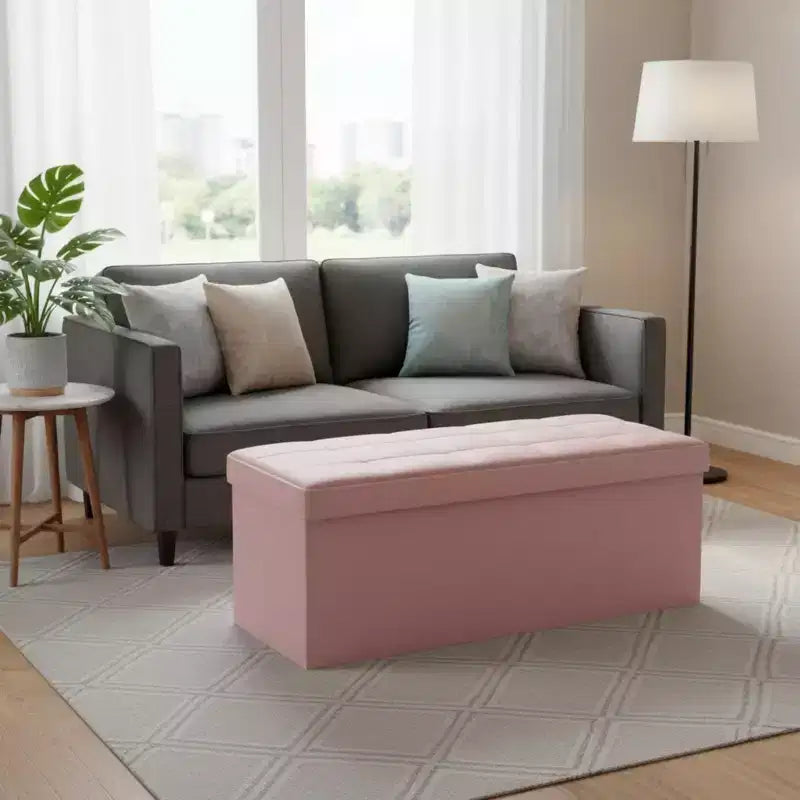 Panca Contenitore Ottomana Pieghevole da 110 cm, Poggiapiedi Imbottito, Panca Lunga per Scarpe, Carico 300 kg per Soggiorno, Ingresso, Camera da Letto, 110x38x38 cm