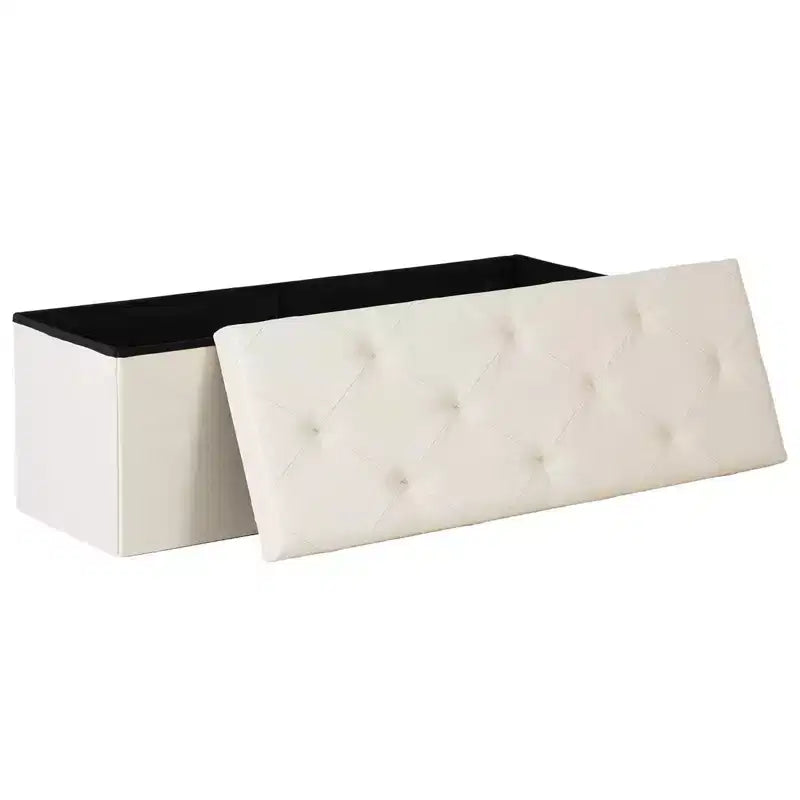 Panca Contenitore Ottomana Pieghevole da 110 cm, Poggiapiedi Imbottito, Panca Lunga per Scarpe, Carico 300 kg per Soggiorno, Ingresso, Camera da Letto, 110x38x38 cm