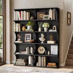 Libreria a 5 ripiani, scaffale aperto alto 180 cm con design unico a bordo curvo, espositore moderno per ufficio, soggiorno, camera da letto, nero