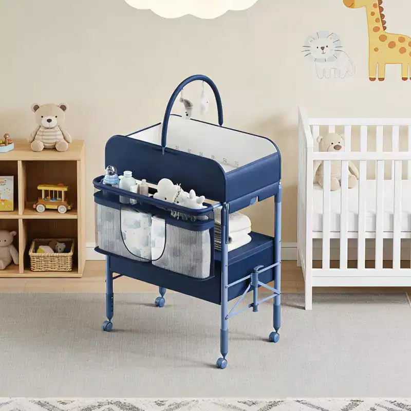 Fasciatoio con contenitore, fasciatoio pieghevole con 2 cestini, fasciatoio impermeabile regolabile in altezza per neonati e bambini