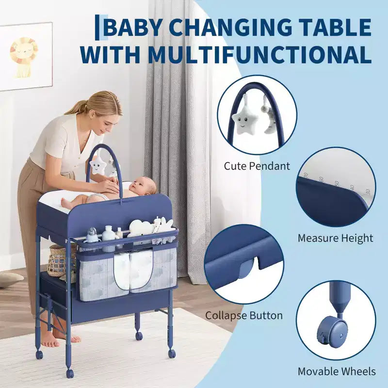 Fasciatoio con contenitore, fasciatoio pieghevole con 2 cestini, fasciatoio impermeabile regolabile in altezza per neonati e bambini