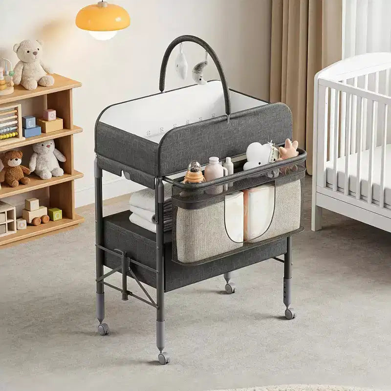 Fasciatoio con contenitore, fasciatoio pieghevole con 2 cestini, fasciatoio impermeabile regolabile in altezza per neonati e bambini