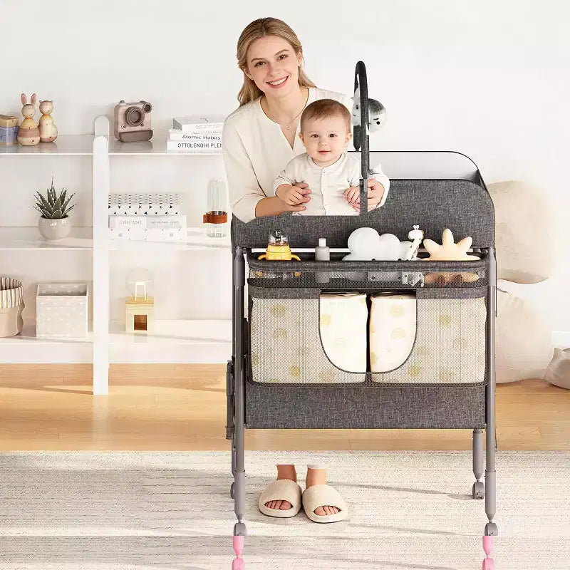 Fasciatoio con contenitore, fasciatoio pieghevole con 2 cestini, fasciatoio impermeabile regolabile in altezza per neonati e bambini