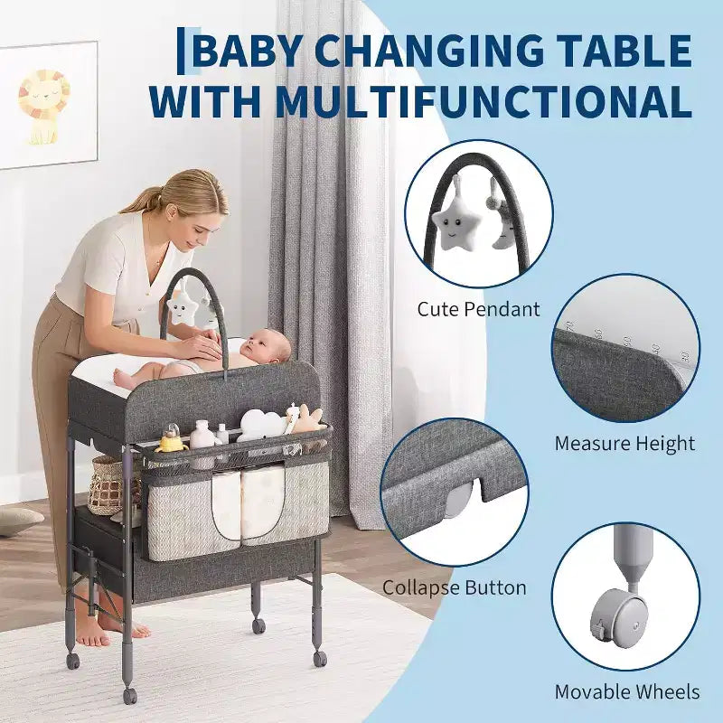 Fasciatoio con contenitore, fasciatoio pieghevole con 2 cestini, fasciatoio impermeabile regolabile in altezza per neonati e bambini