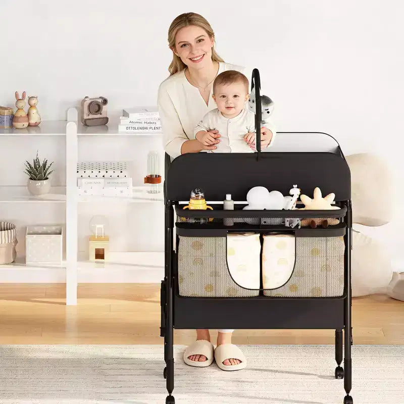 Fasciatoio con contenitore, fasciatoio pieghevole con 2 cestini, fasciatoio impermeabile regolabile in altezza per neonati e bambini