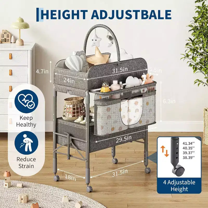 Fasciatoio con contenitore, fasciatoio pieghevole con 2 cestini, fasciatoio impermeabile regolabile in altezza per neonati e bambini