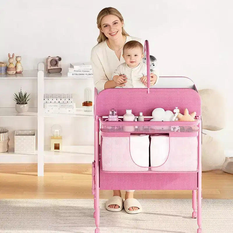 Fasciatoio con contenitore, fasciatoio pieghevole con 2 cestini, fasciatoio impermeabile regolabile in altezza per neonati e bambini
