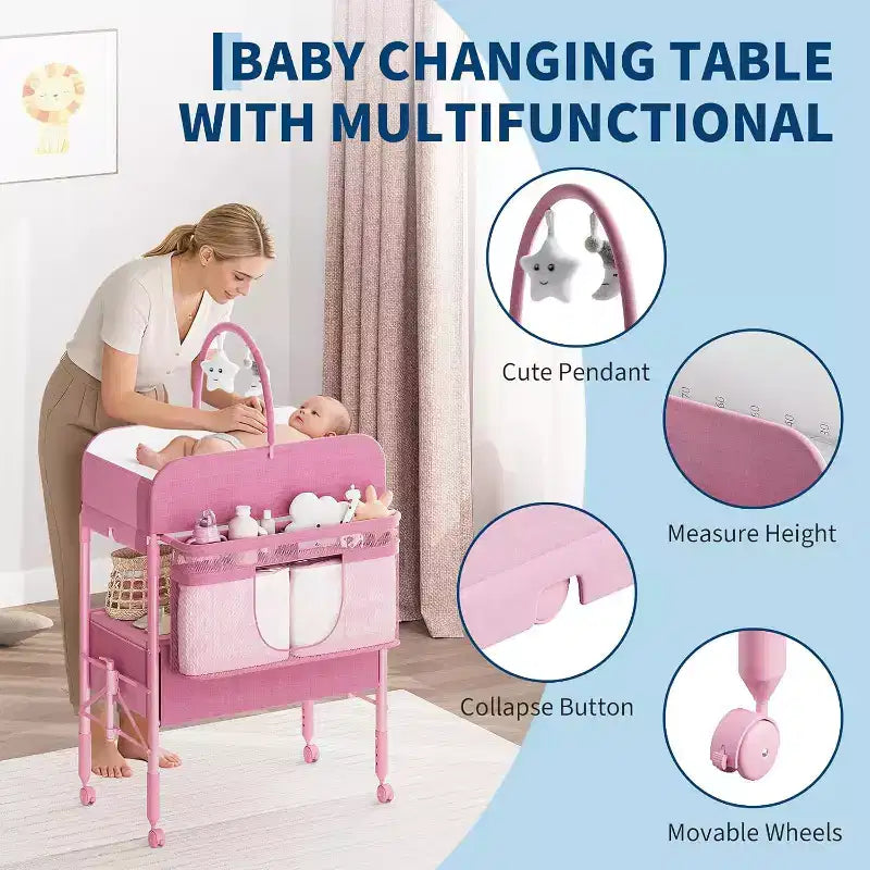Fasciatoio con contenitore, fasciatoio pieghevole con 2 cestini, fasciatoio impermeabile regolabile in altezza per neonati e bambini