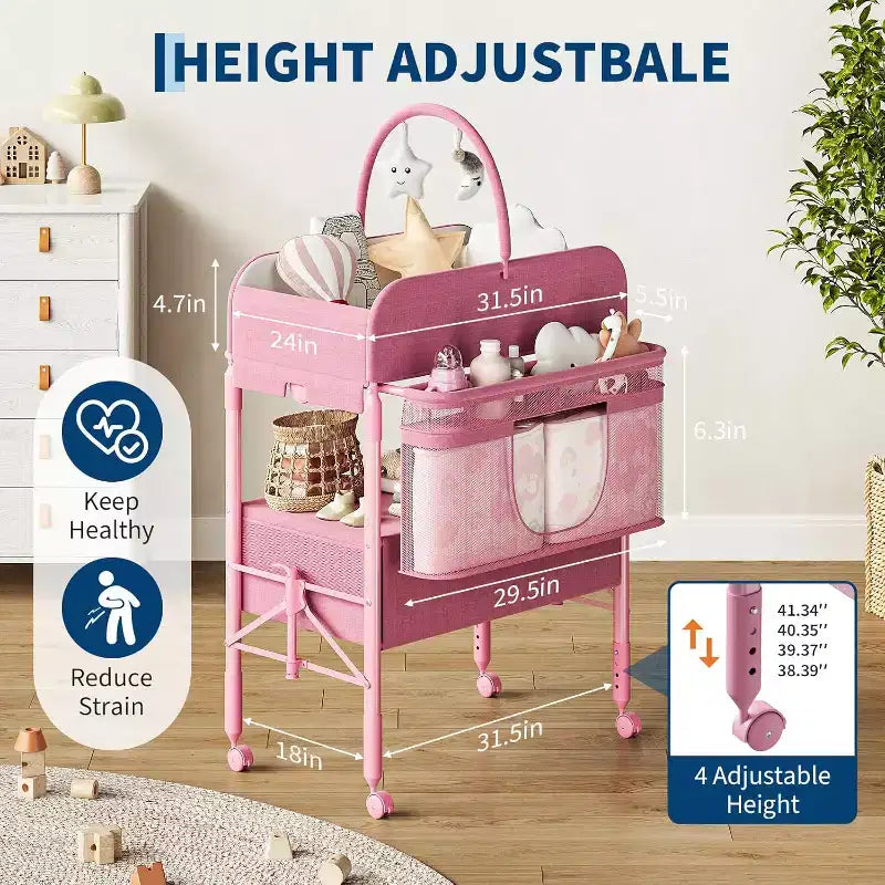 Fasciatoio con contenitore, fasciatoio pieghevole con 2 cestini, fasciatoio impermeabile regolabile in altezza per neonati e bambini
