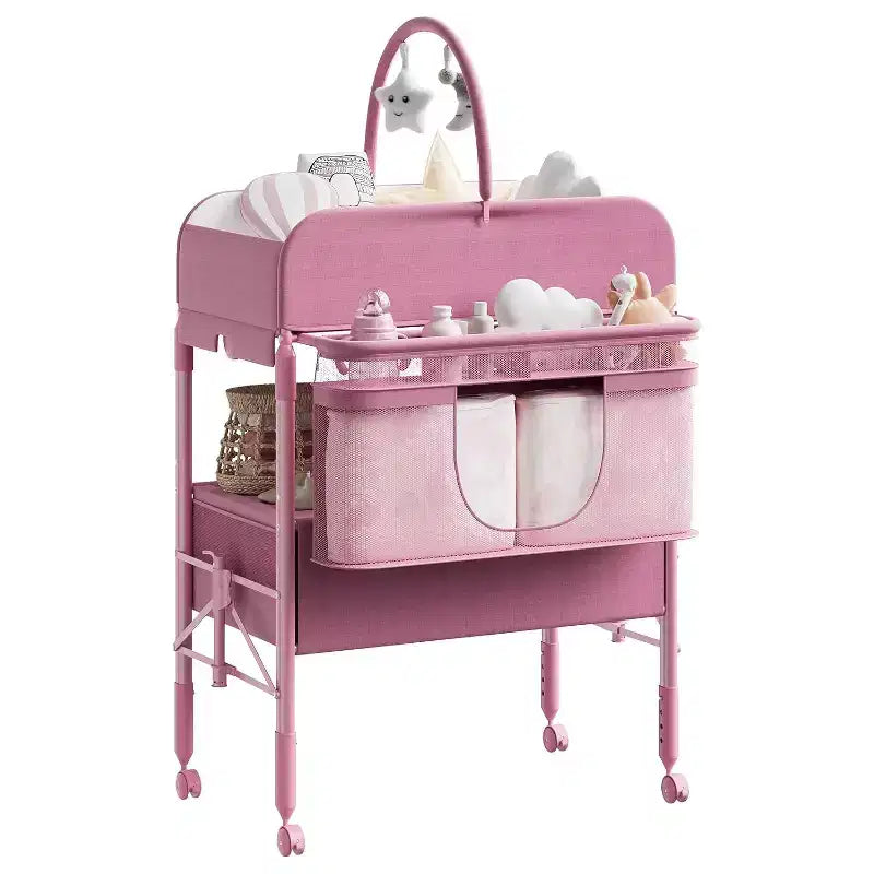 Fasciatoio con contenitore, fasciatoio pieghevole con 2 cestini, fasciatoio impermeabile regolabile in altezza per neonati e bambini