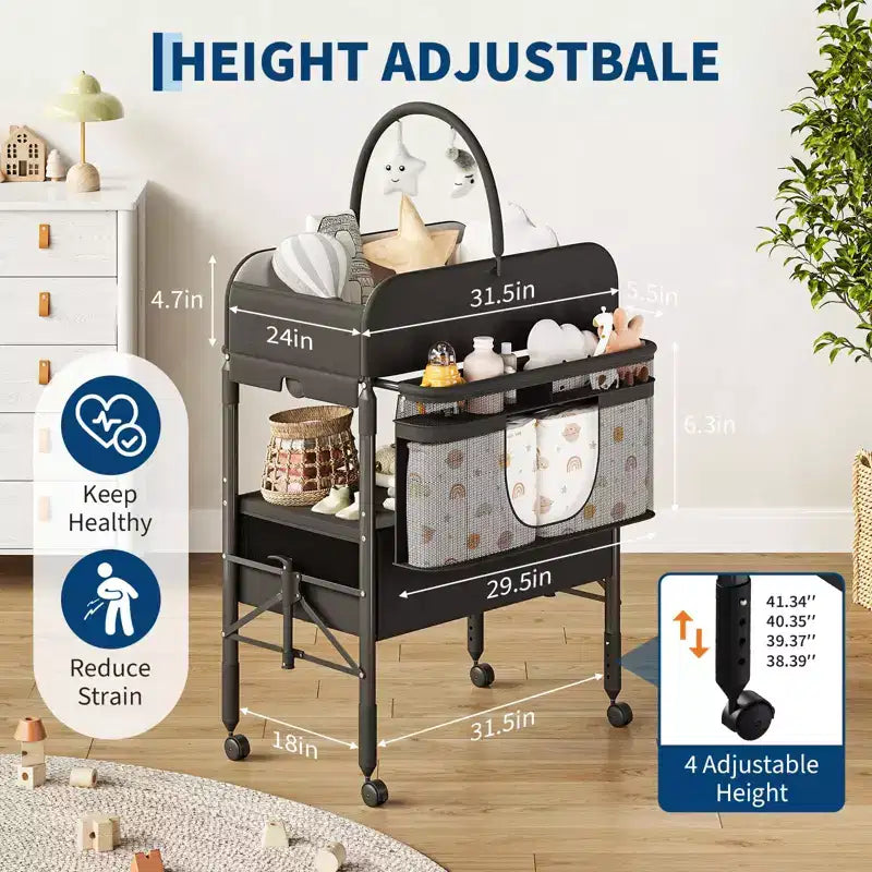Fasciatoio con contenitore, fasciatoio pieghevole con 2 cestini, fasciatoio impermeabile regolabile in altezza per neonati e bambini