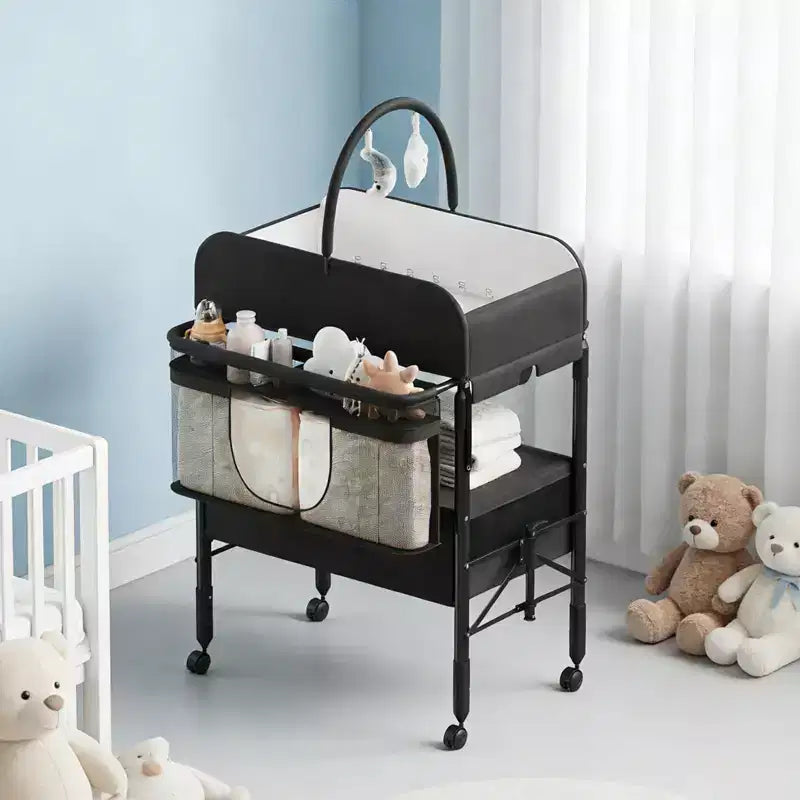 Fasciatoio con contenitore, fasciatoio pieghevole con 2 cestini, fasciatoio impermeabile regolabile in altezza per neonati e bambini