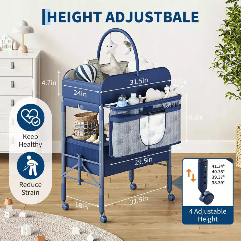 Fasciatoio con contenitore, fasciatoio pieghevole con 2 cestini, fasciatoio impermeabile regolabile in altezza per neonati e bambini