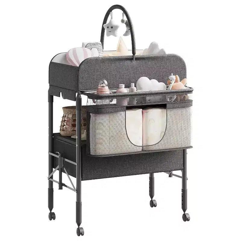Fasciatoio con contenitore, fasciatoio pieghevole con 2 cestini, fasciatoio impermeabile regolabile in altezza per neonati e bambini