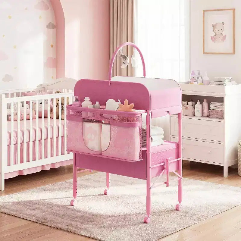 Fasciatoio con contenitore, fasciatoio pieghevole con 2 cestini, fasciatoio impermeabile regolabile in altezza per neonati e bambini