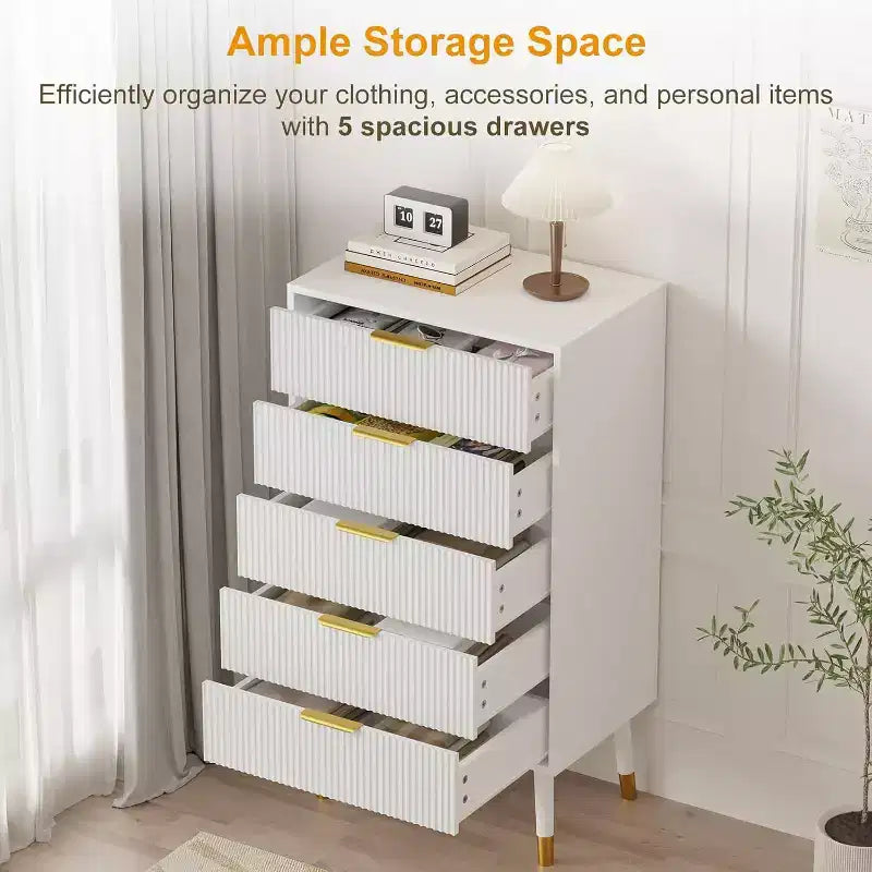 Cassettiera a 5 cassetti per camera da letto, Comodino a 5 cassetti, Unità di organizzazione per armadio con cassetti, Comodino piccolo scanalato per camera da letto