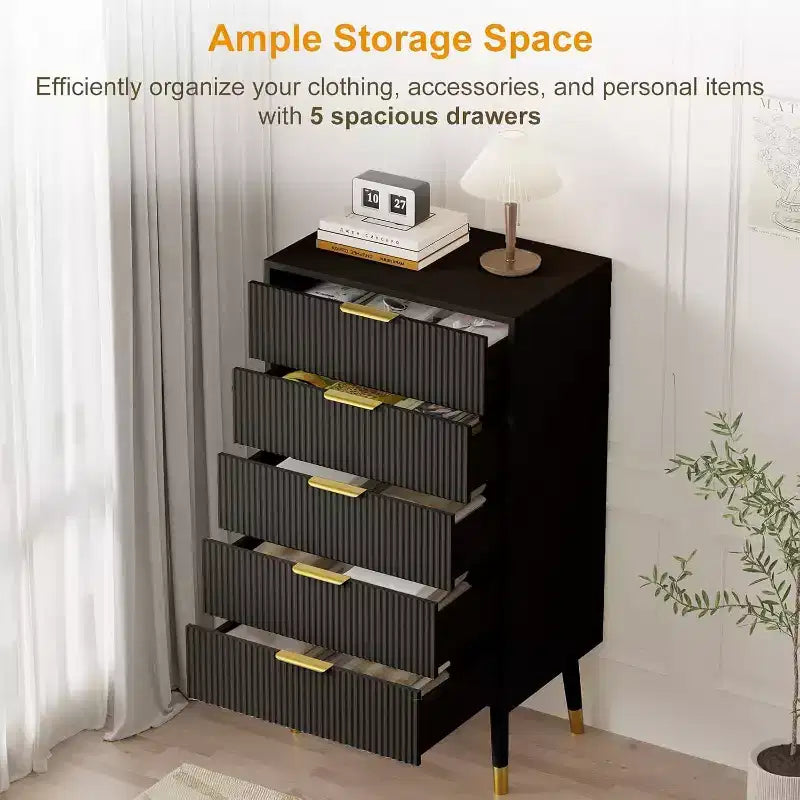 Cassettiera a 5 cassetti per camera da letto, Comodino a 5 cassetti, Unità di organizzazione per armadio con cassetti, Comodino piccolo scanalato per camera da letto