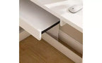 Scrivania per computer con vetrinetta e illuminazione LED integrata, scrivania angolare a L, con porte di ricarica USB e vassoio per tastiera, bianca