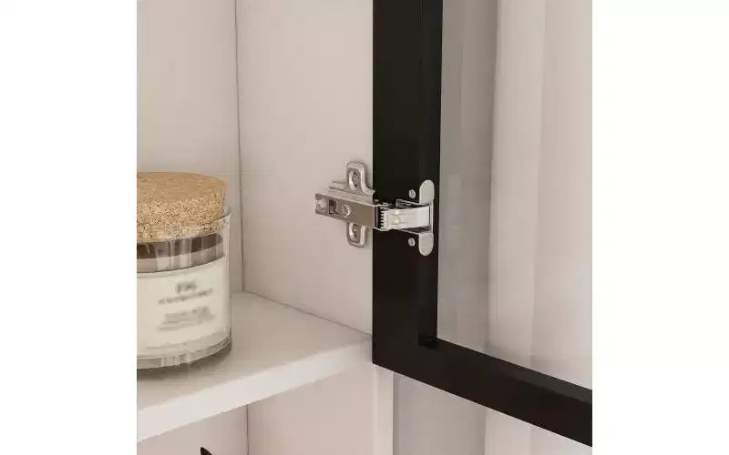 Scrivania per computer con vetrinetta e illuminazione LED integrata, scrivania angolare a L, con porte di ricarica USB e vassoio per tastiera, bianca