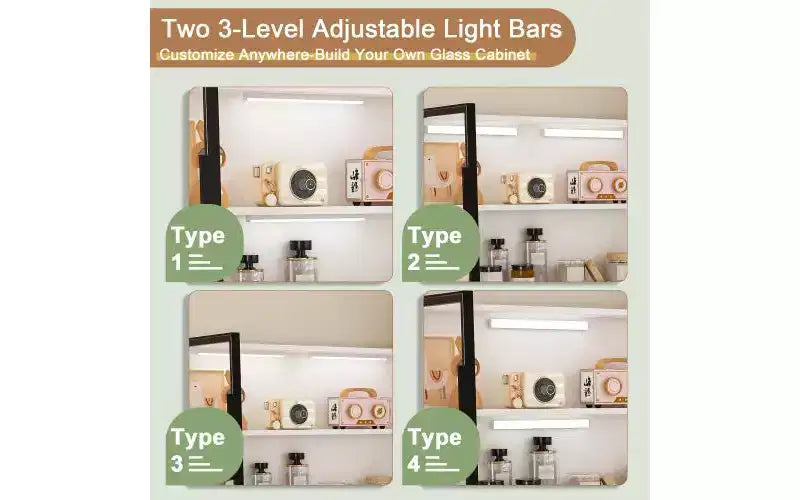 Scrivania per computer con vetrinetta e illuminazione LED integrata, scrivania angolare a L, con porte di ricarica USB e vassoio per tastiera, bianca