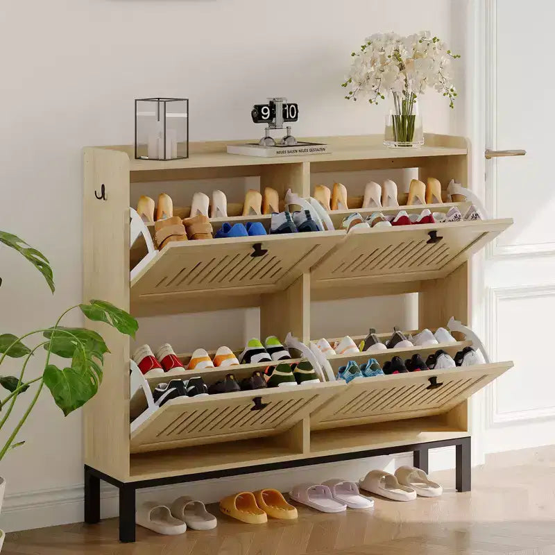 Scarpiera con 4 Ante a Ribalta, Organizer per Scarpe, Scarpiera Regolabile per Ingresso, Soggiorno, Camera da Letto