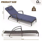 Set di 2 sdraio da esterno in rattan, pieghevoli, con schienale regolabile a 5 posizioni, con cuscino e poggiatesta, per patio e piscina