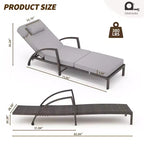 Set di 2 sdraio da esterno in rattan, pieghevoli, con schienale regolabile a 5 posizioni, con cuscino e poggiatesta, per patio e piscina