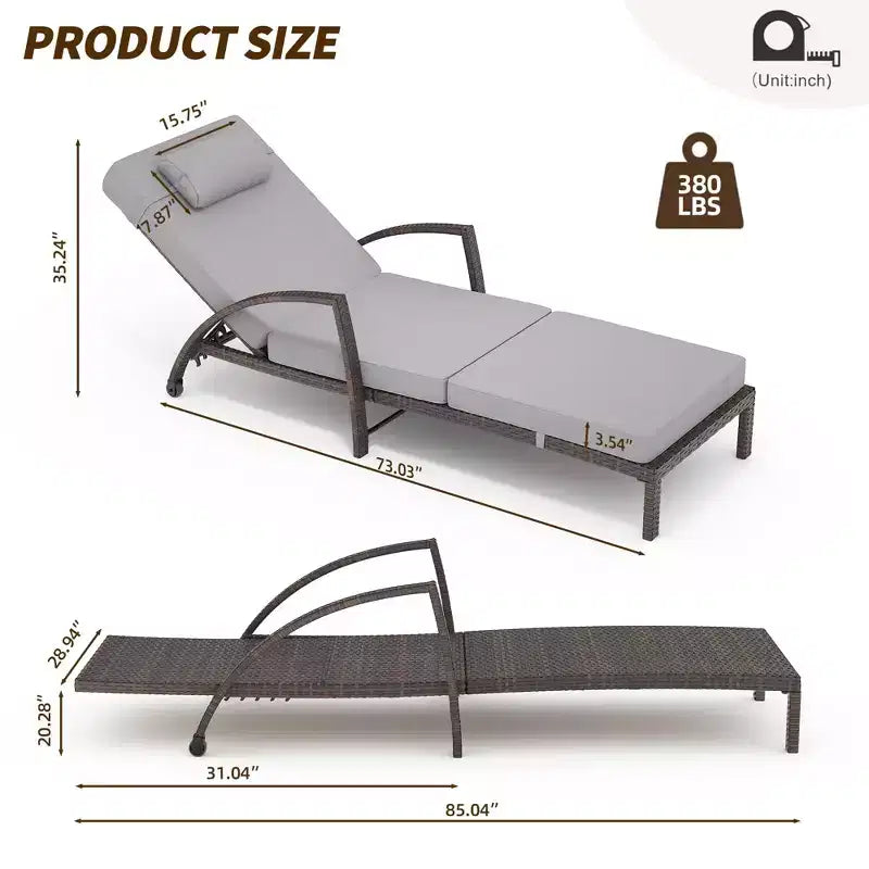 Set di 2 sdraio da esterno in rattan, pieghevoli, con schienale regolabile a 5 posizioni, con cuscino e poggiatesta, per patio e piscina