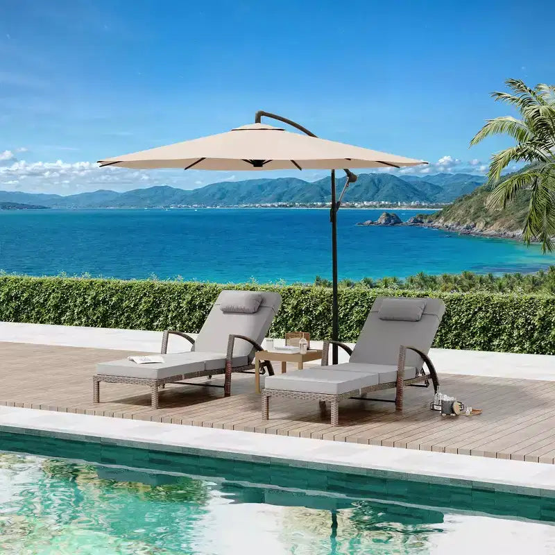 Set di 2 sdraio da esterno in rattan, pieghevoli, con schienale regolabile a 5 posizioni, con cuscino e poggiatesta, per patio e piscina