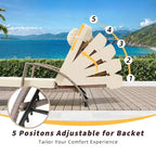 Set di 2 sdraio da esterno in rattan, pieghevoli, con schienale regolabile a 5 posizioni, con cuscino e poggiatesta, per patio e piscina