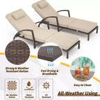 Set di 2 sdraio da esterno in rattan, pieghevoli, con schienale regolabile a 5 posizioni, con cuscino e poggiatesta, per patio e piscina