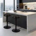 Modern Adjustable Bar Stools Set of 2, Oil-Waxed Black Leather Upholstered - 360 Swivel, Counter Height Chairs, Perfect for Kitchen, Home Bar, Lounge