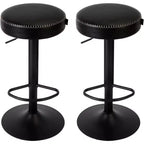 Set di 2 Sgabelli da Bar Regolabili Moderni, Rivestiti in Pelle Nera Cerata a Olio - Girevoli a 360°, Sedie Altezza Bancone, Perfetti per Cucina, Bar Domestico, Sala Relax