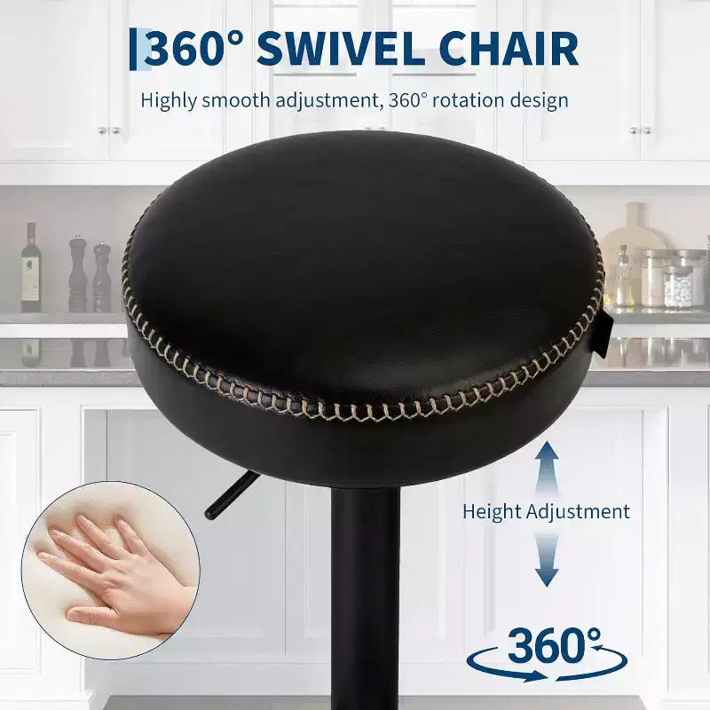 Set di 2 Sgabelli da Bar Regolabili Moderni, Rivestiti in Pelle Nera Cerata a Olio - Girevoli a 360°, Sedie Altezza Bancone, Perfetti per Cucina, Bar Domestico, Sala Relax
