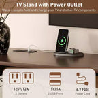 Mobile TV Mid-Century Modern Edwin 70 con anta a serrandina e presa di corrente