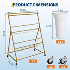 Espositore per Fiori, Carrello Porta Fiori a 3 Livelli con 12 Secchi Rotondi e Ruote, Espositore Mobile per Fiori per Giardino, Matrimoni, Fiorai