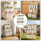 Espositore per Fiori, Carrello Porta Fiori a 3 Livelli con 12 Secchi Rotondi e Ruote, Espositore Mobile per Fiori per Giardino, Matrimoni, Fiorai