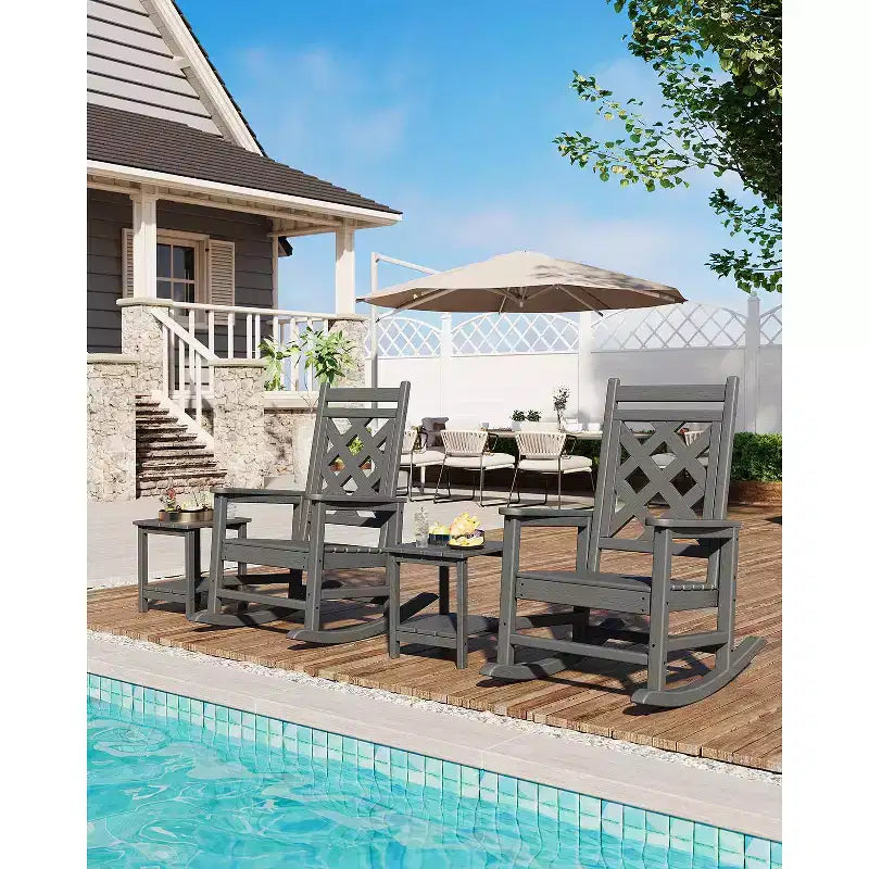 Sedia a dondolo Adirondack in HDPE per tutte le stagioni, 172 kg, resistente alle intemperie, schienale alto, braccioli larghi, per ponte, patio, piscina, giardino