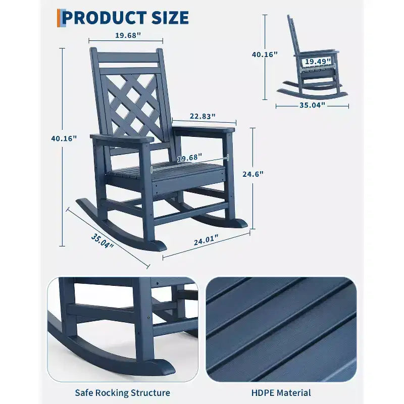 Sedia a dondolo Adirondack in HDPE per tutte le stagioni, 172 kg, resistente alle intemperie, schienale alto, braccioli larghi, per ponte, patio, piscina, giardino