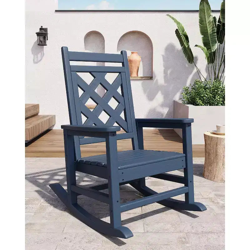 Sedia a dondolo Adirondack in HDPE per tutte le stagioni, 172 kg, resistente alle intemperie, schienale alto, braccioli larghi, per ponte, patio, piscina, giardino